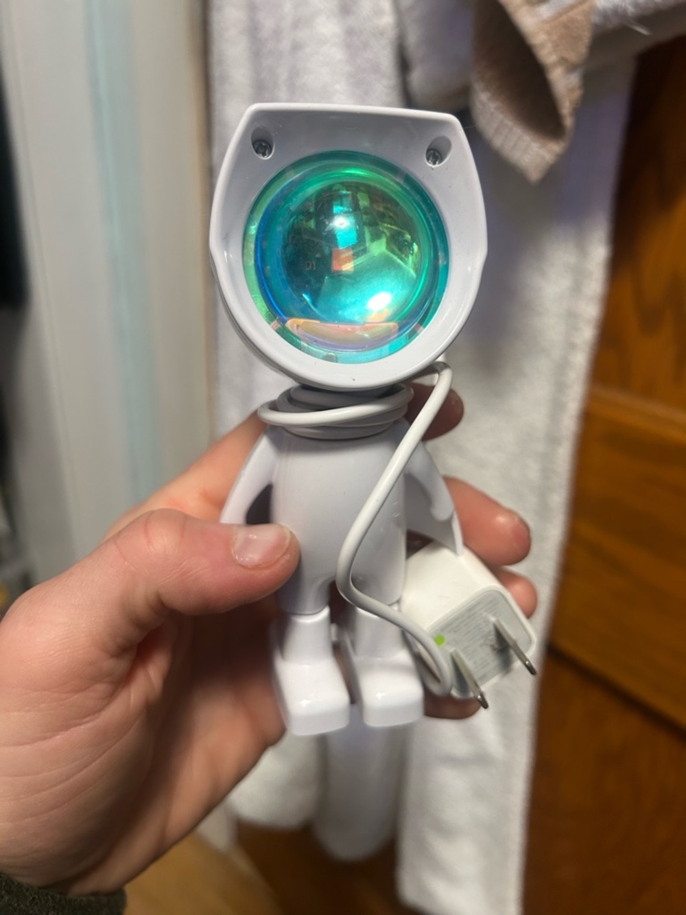 White Robot Plug-In Night Light with Iridescent Lens